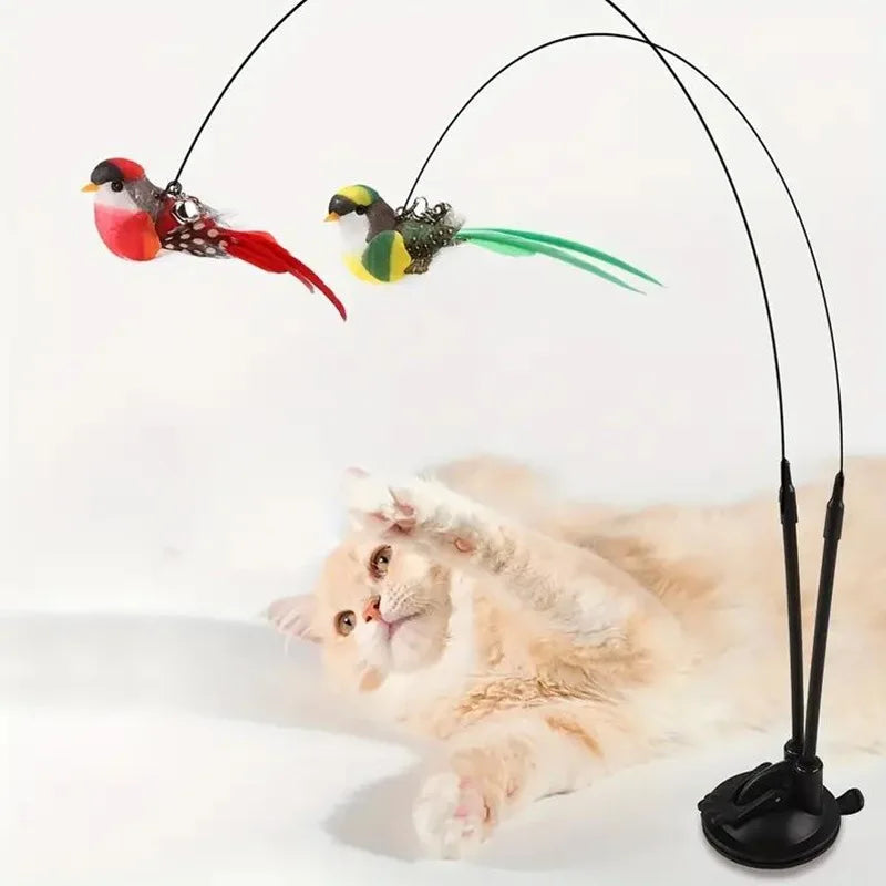 Brinquedo Interativo Varinha para Gato com Cabeça de Pássaro de Simulação, Varinha de Provocação para Gatos com Fio de Aço Destacável Substituível, Alivia o Tédio e Garante a Diversão do Gato