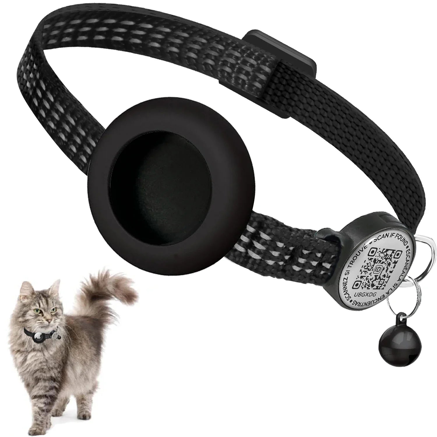 para coleira de gato GPS AirTag com etiqueta QR, coleira refletiva Apple Tag para animais de estimação com suporte para AirTag e etiqueta de gato, coleira de gatinho com estojo AIRTAG