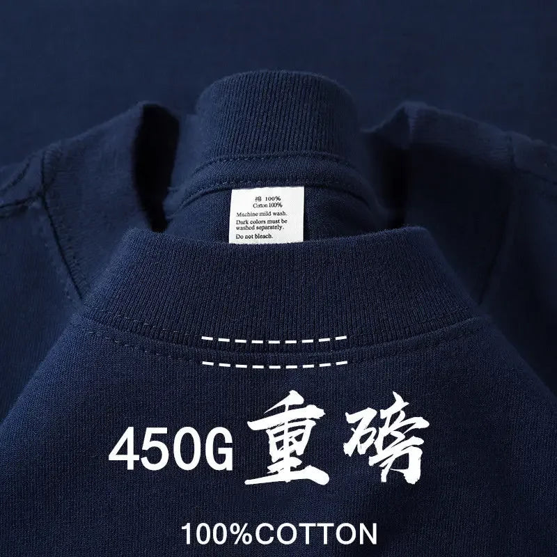 American 450g Heavy Cotton Short-sleeved T-shirt Men's and Women's Solid Color Loose Round Neck Top Bottoming Shirt Half-sleeved
