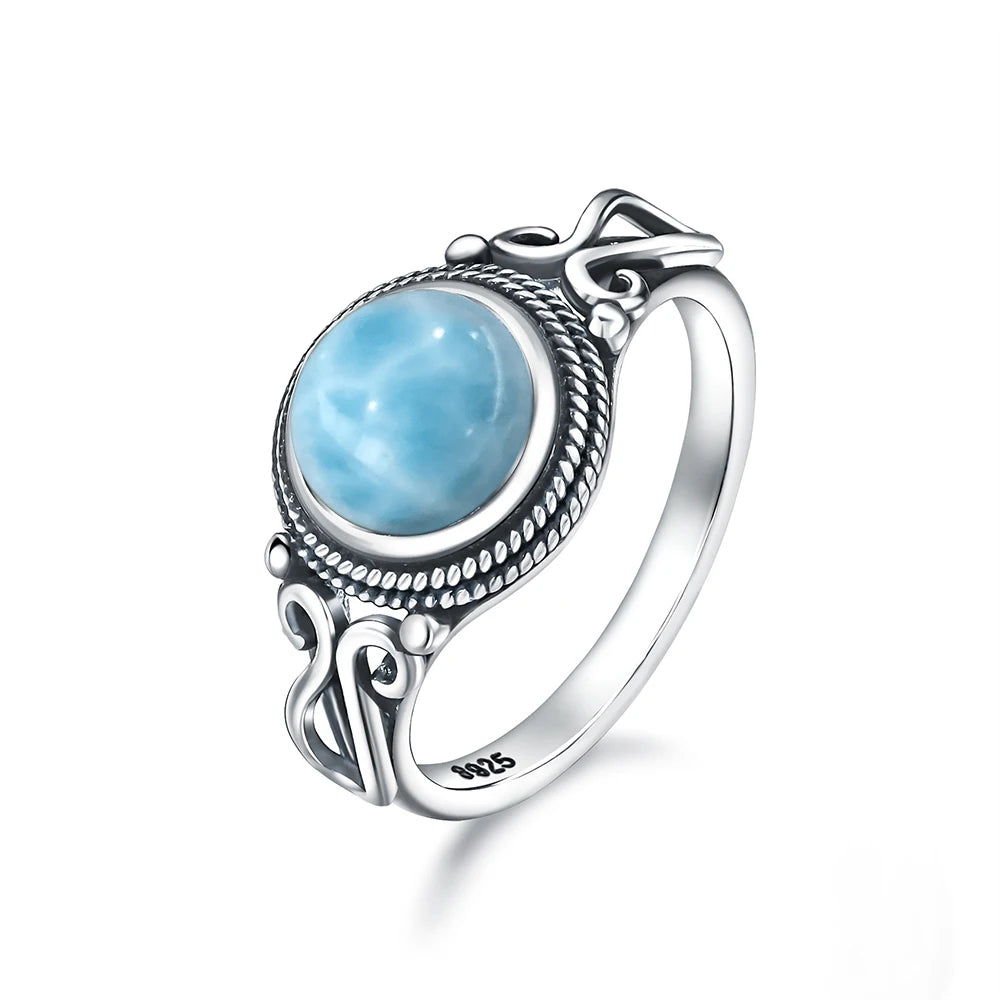 Anel Vintage de Prata Esterlina 925 com Pedra Labradorita Natural Redonda de 8MM Forte Brilho Anel de Pedra Preciosa Presente para Mulheres e Homens