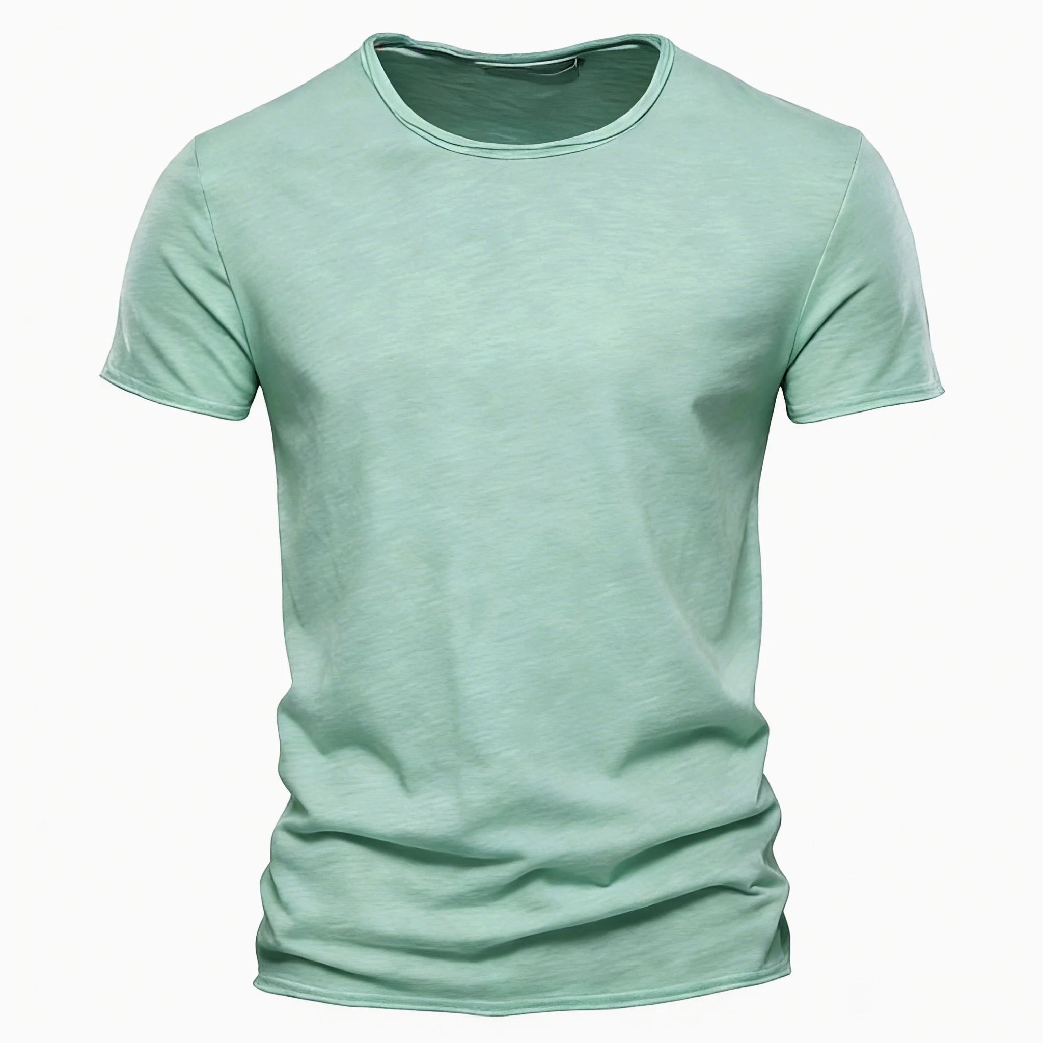 Camiseta Masculina 100% Algodão Casual Macia Fitness Verão Fina Camisetas Masculinas Roupa de Casa Gola O Manga Curta Lisa Camiseta para Homens