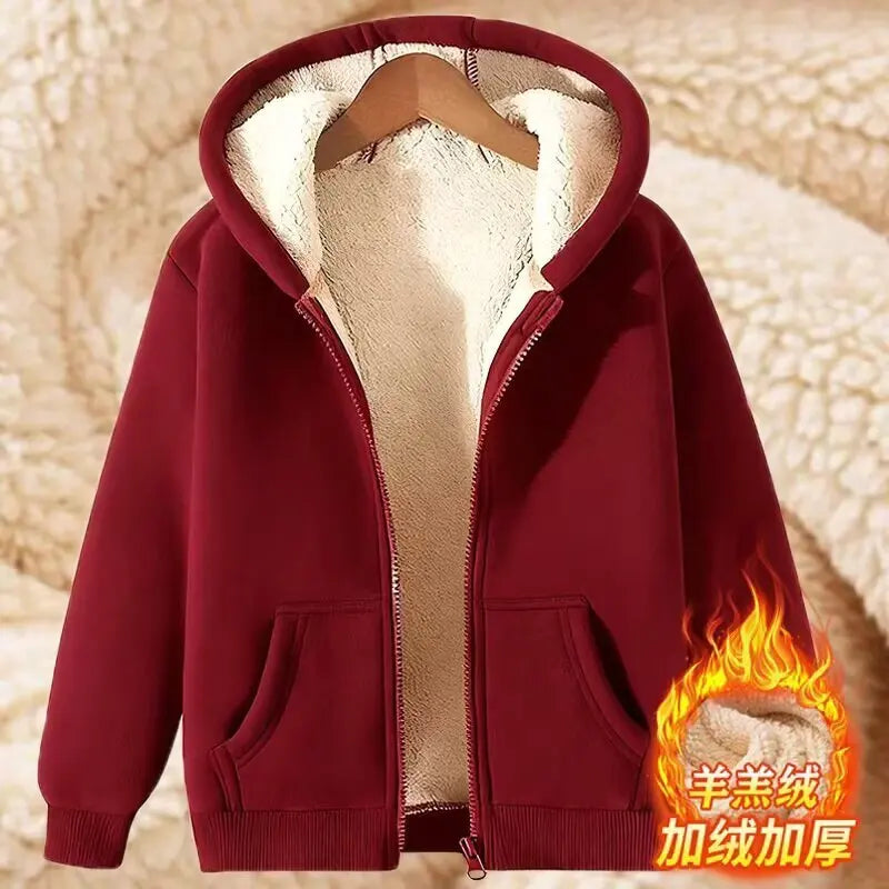 Ladies Thickened Lamb Velvet Open Cardigan Hooded Zipper Loose Outerwear Winter Sweatshirt Trendy Warm Plus Size Coat 1 - 2xl 67.5-77.5kg Warm orange