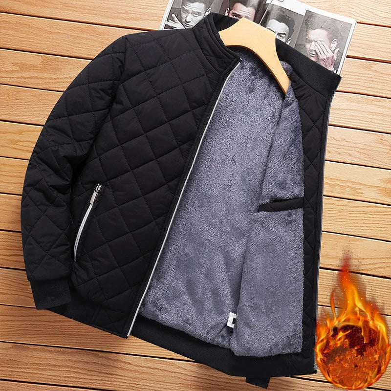 Jaqueta Bomber Masculina Outono Inverno Estampa Diamante Forrada de Lã Jaqueta Casual Masculina Moda Roupa 2023 Nova Marca Casaco Slim Fit