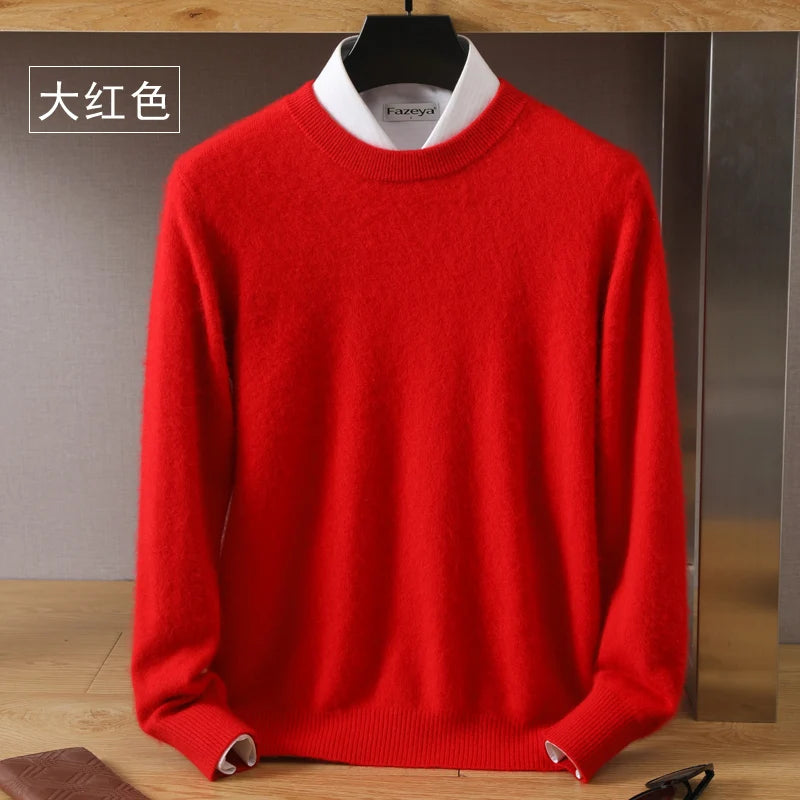 Suéter Masculino 100% Cashmere de Visom Puro, Gola Redonda, Pulôveres de Malha, Suéter Outono e Inverno Novo, Mangas Compridas, Suéteres de Alta Qualidade, Blusas de Visom