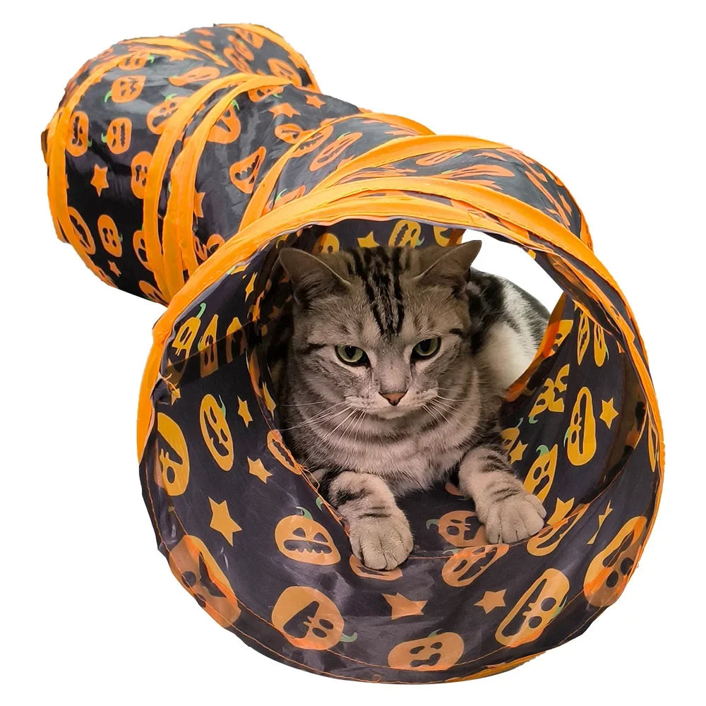 Túnel para Gatos Dobrável com Tema de Abóbora de Halloween, Brinquedo com Barulho para Gatos, Túnel de Gato Dobrável, Brinquedo para Animais de Estimação