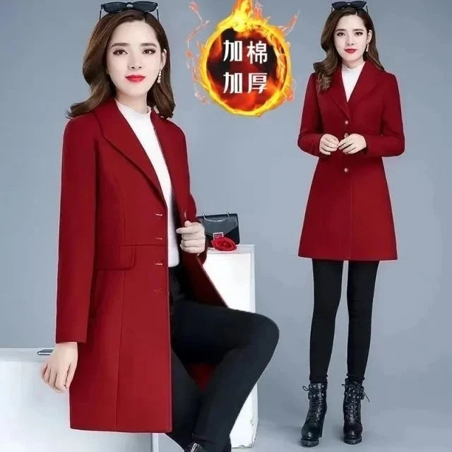 2025 Outono Inverno Novo Casaco Feminino De Lã Médio Longo Fino De Lã De Abotoamento Simples Moderno Casaco Feminino Grosso Casual - Forro rosa G