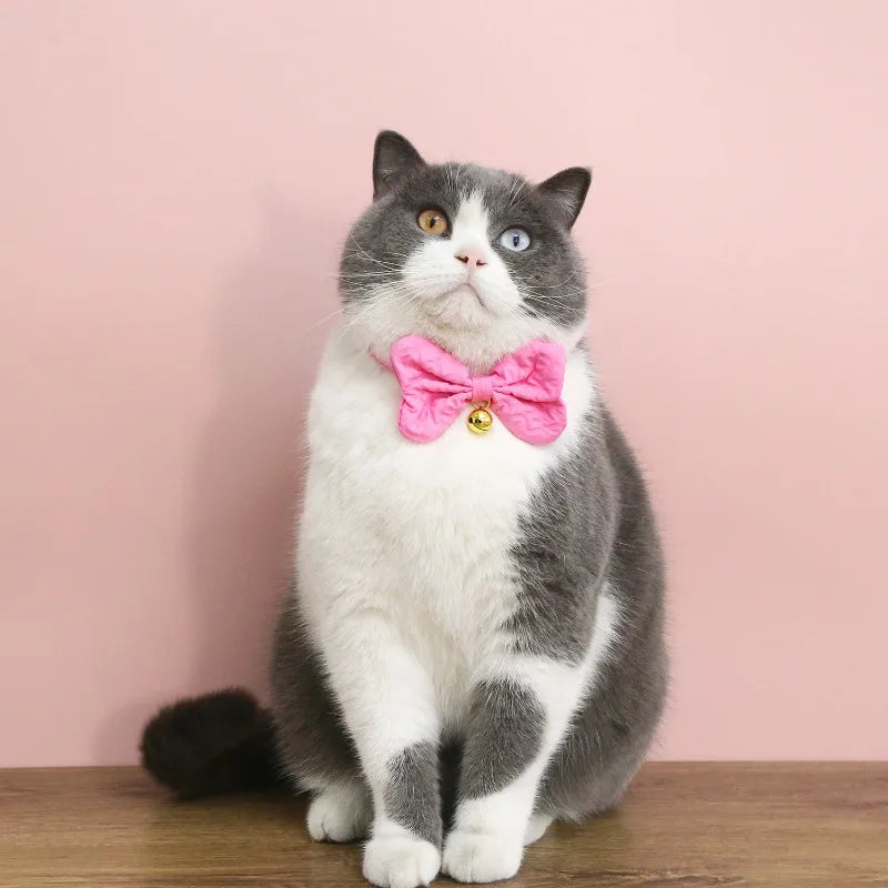Coleira de Cachorro Pequeno Cor Sólida Ajustável com Sino Gravata Borboleta para Gatos Unissex Aniversário Acessórios de Pescoço para Filhotes de Estimação