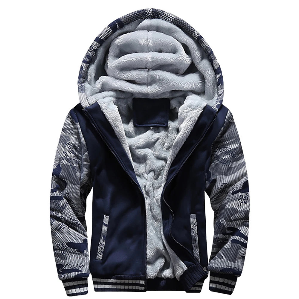 Jaqueta Masculina Camuflada Grossa Inverno para Homens Fleece Manga Longa Casaco Masculino Casual Moletons Streetwear Casacos Masculinos