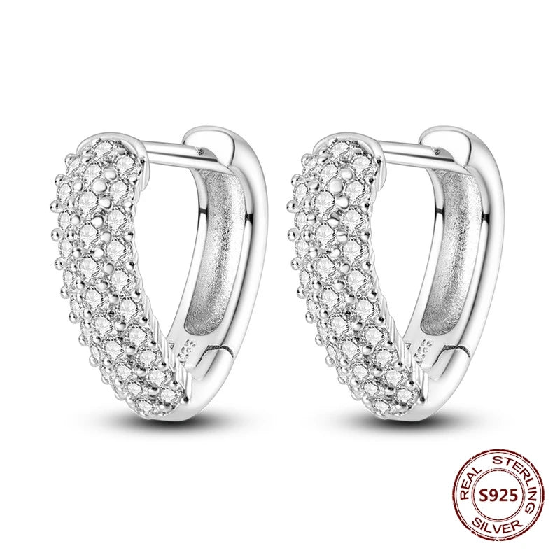 Love Heart Earrings 925 Sterling Silver Original Shining Zircon Heart Hoop Earrings For Women Wedding Anniversary Jewelry Gift
