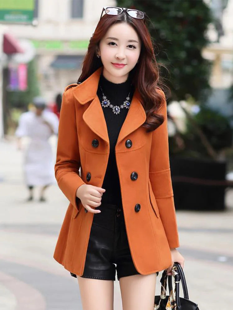 Novo Casaco de Lã Feminino Outono Inverno Casaco Feminino Slim Abotoamento Duplo Médio Longo Mistura de Lã Quente Sobretudo Feminino Inverno Casaco Jaqueta