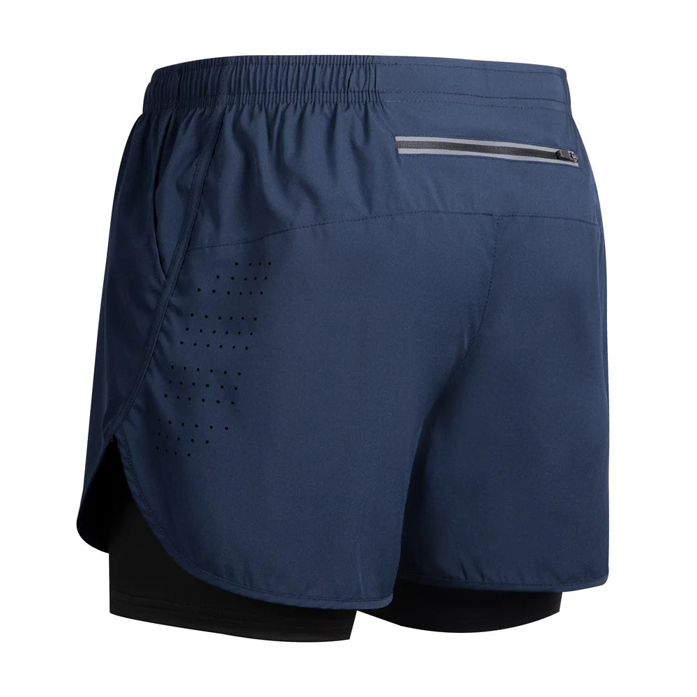 Shorts de corrida refletivos masculinos de verão Fitness de secagem rápida dupla camada shorts masculinos de treino de exercícios de musculação