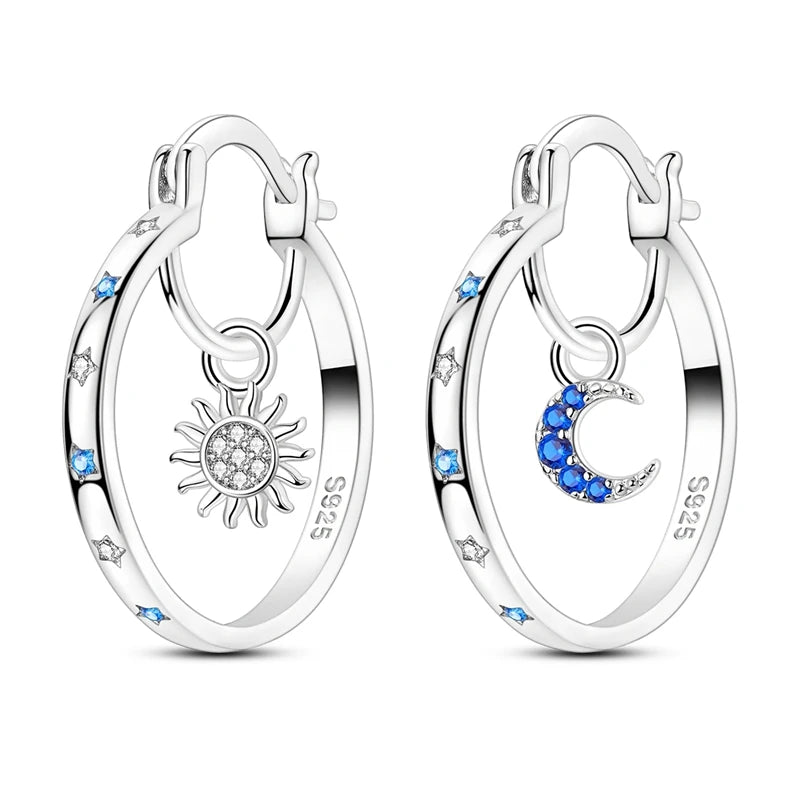 Star Moon Sun Hoop Earrings 925 Sterling Silver Original Star Shining Zircon Tassel Long Earrings For Women Luxury Jewelry Gift