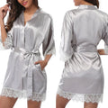 Robe Curto Feminino Elegante Liso com Acabamento em Renda e Cinto de Amarrar Loungewear Pijama Camisola Preto Vermelho.