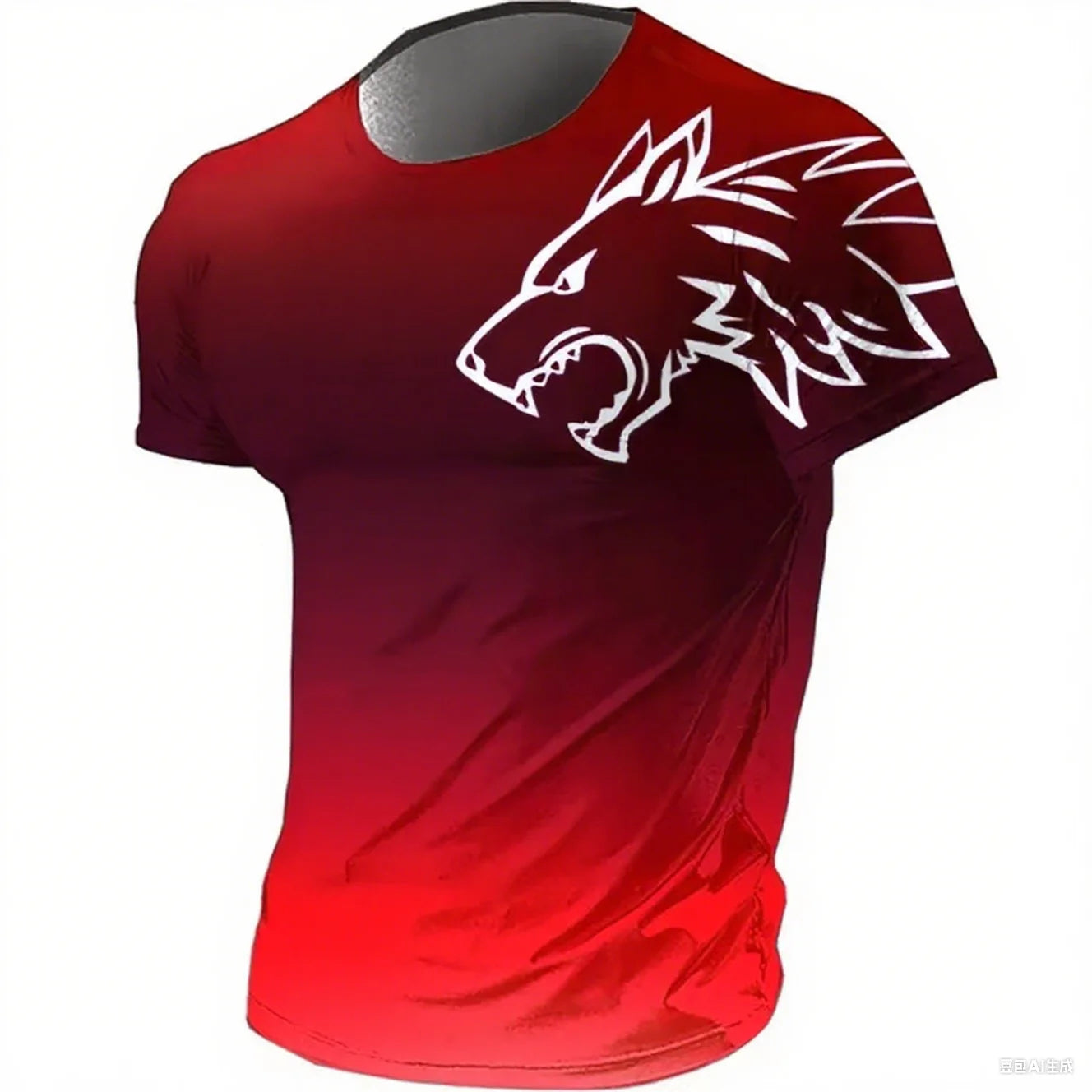 Camiseta masculina fitness sportswear verão 2024 vintage masculina 3D estampada secagem rápida gradiente animal lobo manga curta