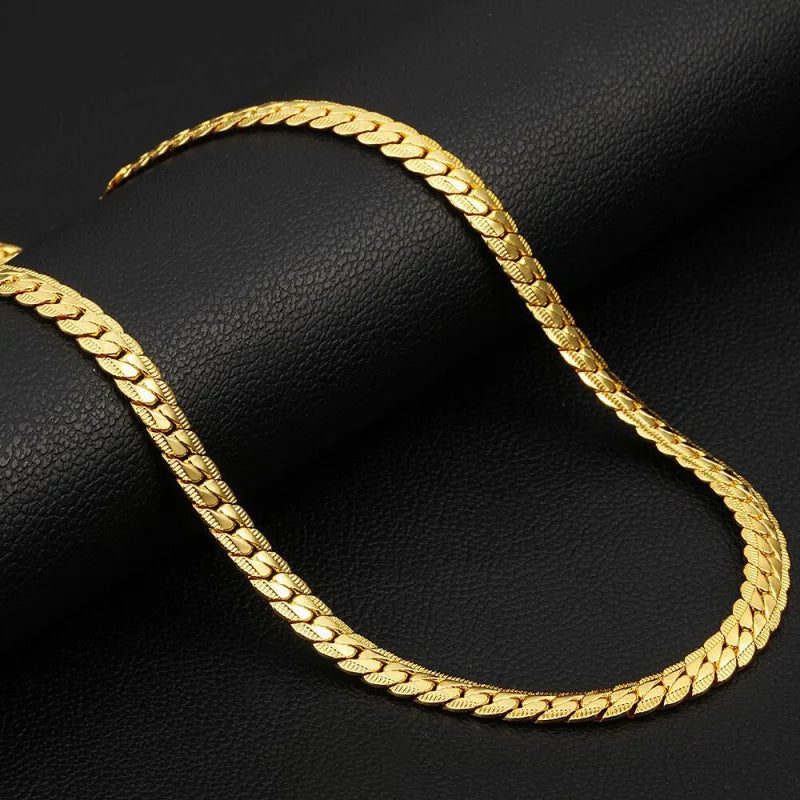 AU750 18K Gold 5MM Minimalist Side Pendant Chain, 20-60cm Adjustable Choker Men And Women, Luxury Everyday Necklace