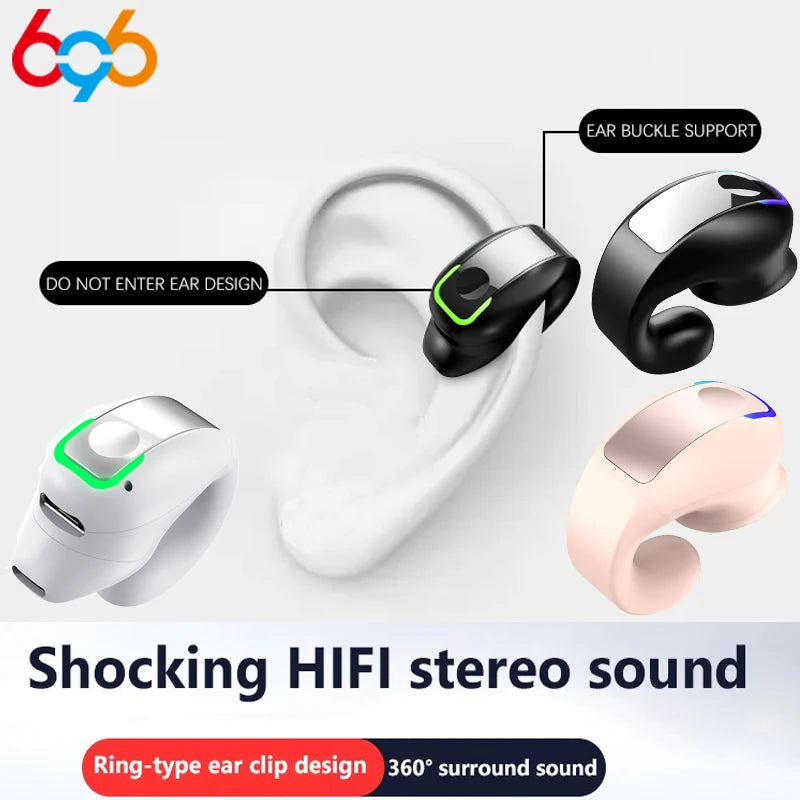 Fone de Ouvido Bluetooth 5.3 com Microfone e Clipe de Orelha TWS Sem Fio Único de Ouvido HD HiFi Estéreo Controle por Toque Esportivo