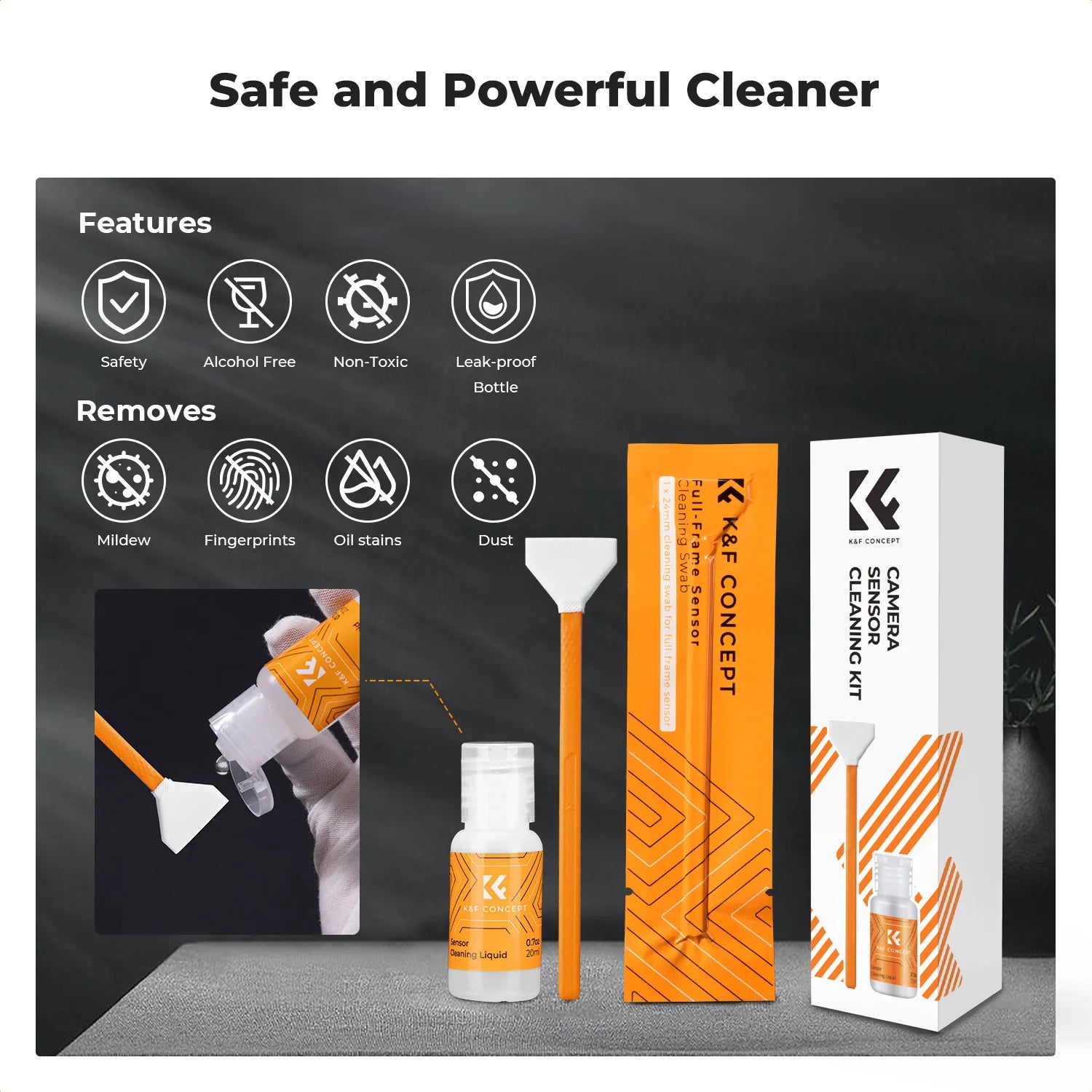 K&F CONCEPT 24mm Full Frame/16mm APS-C Sensor Cleaning Swab *6 &20ml Liquid Sensor Cleaner Sets For Sony DSLR SLR Digital Camera