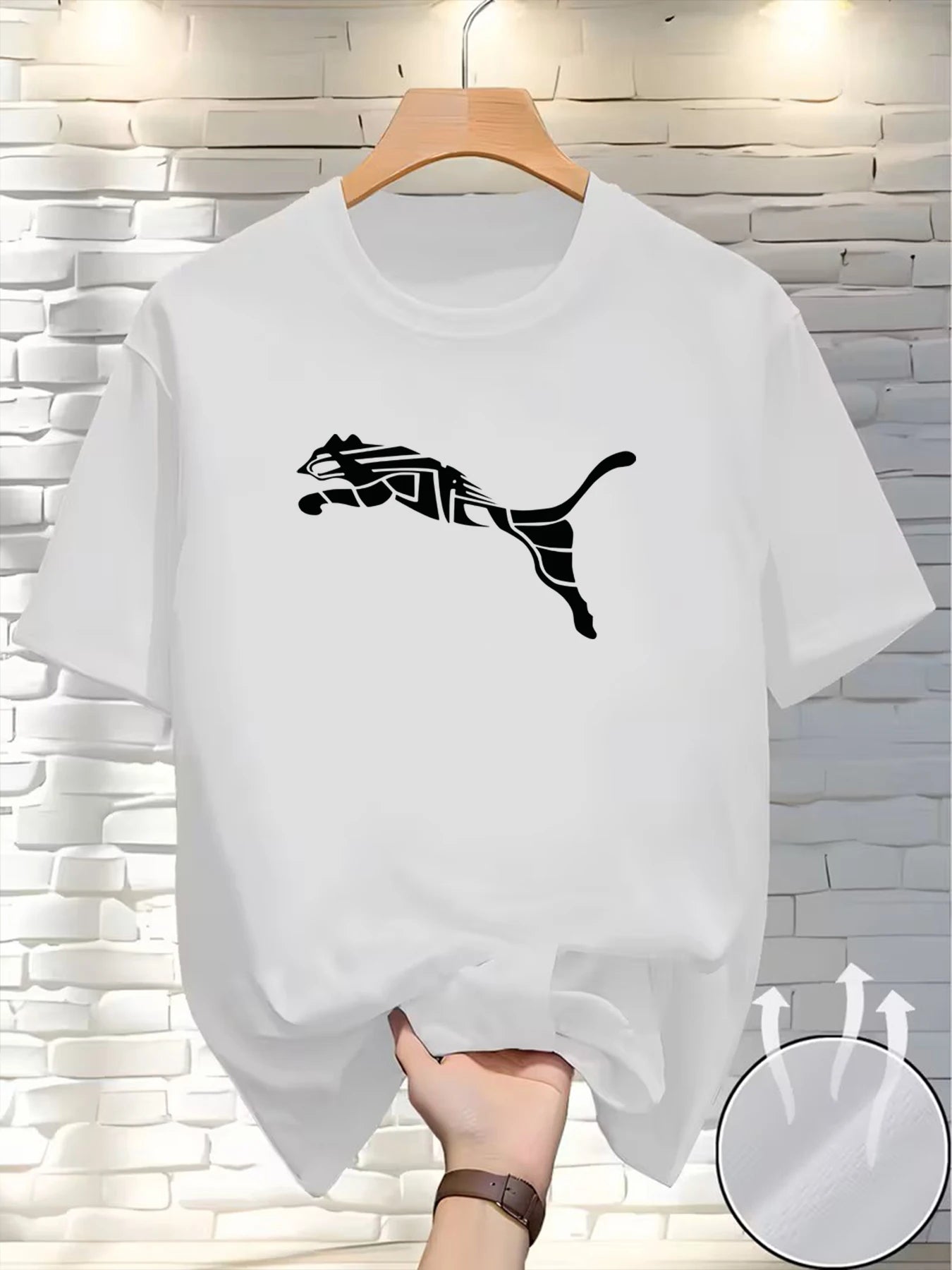 Camiseta Masculina Estampa Leopardo Raposa Gola Redonda Casual Estilo Y2K Fitness Esportiva