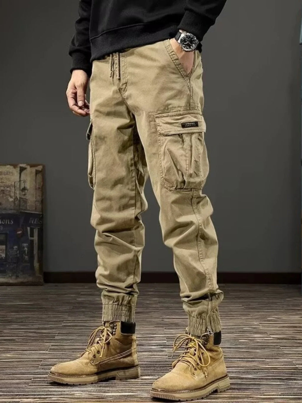 Calças de Trabalho Masculinas de Algodão Verão Folgadas Tamanhos Grandes Multi-Bolsos Resistentes ao Desgaste Anti-Rasgo Calças de Trabalho Calças Longas Jovens