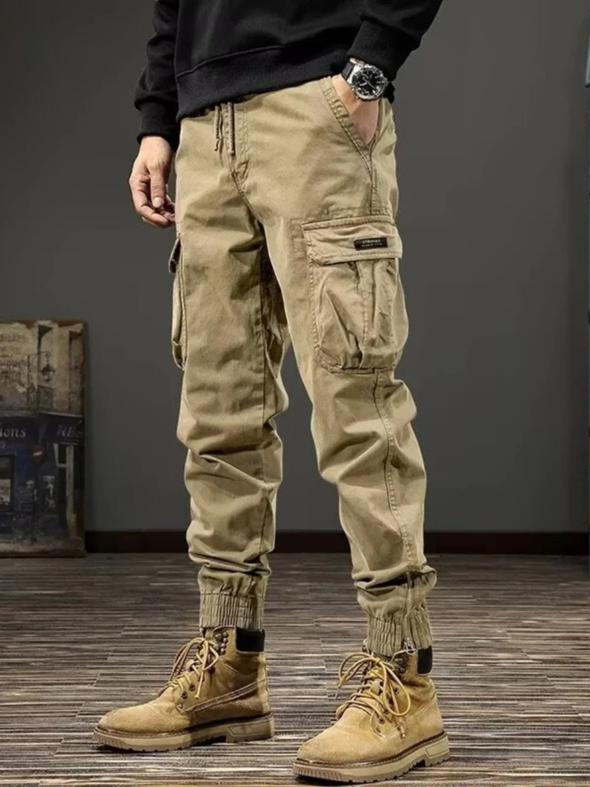 Calças de Trabalho Masculinas de Algodão Verão Folgadas Tamanhos Grandes Multi-Bolsos Resistentes ao Desgaste Anti-Rasgo Calças de Trabalho Calças Longas Jovens