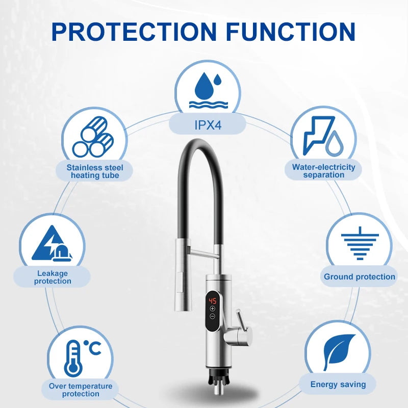 Electric Water Heater 220V Kitchen Faucet Tankless Instant Heating Water Tap Flowing Heated Mixer Digital Display For Under Sink