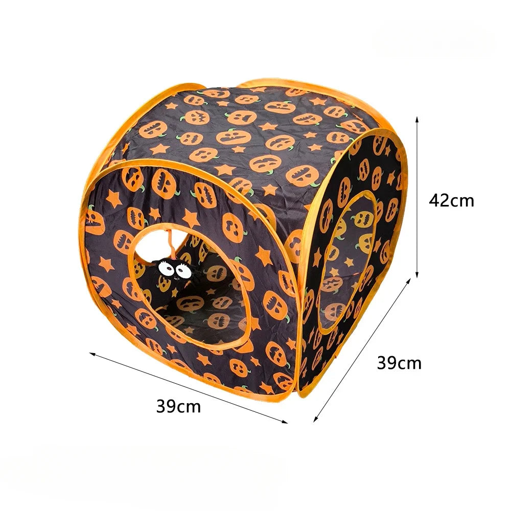 Túnel para Gatos Dobrável com Tema de Abóbora de Halloween, Brinquedo com Barulho para Gatos, Túnel de Gato Dobrável, Brinquedo para Animais de Estimação