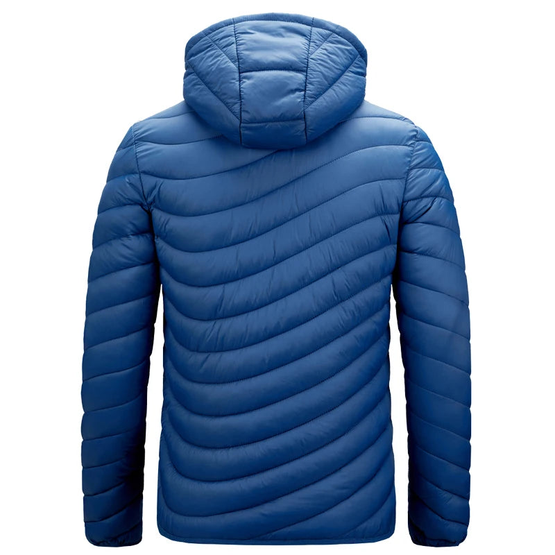Jaqueta Masculina Leve Puffer para Uso Externo com Capuz, Térmica Isolada, Acolchoada para Inverno, Aquecida, para Corrida, Viagem, Casual, Algodão, Casaco para Uso Externo