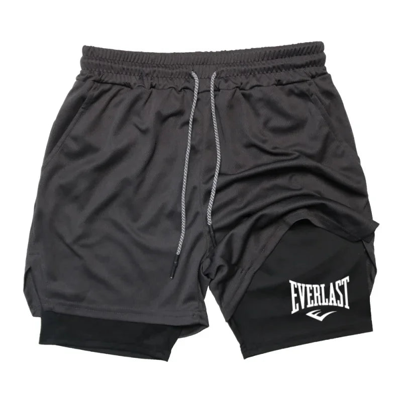Shorts de compressão masculino EVERLAST, calça esportiva estampada, camada dupla, secagem rápida, basquete, praia, musculação, fitness