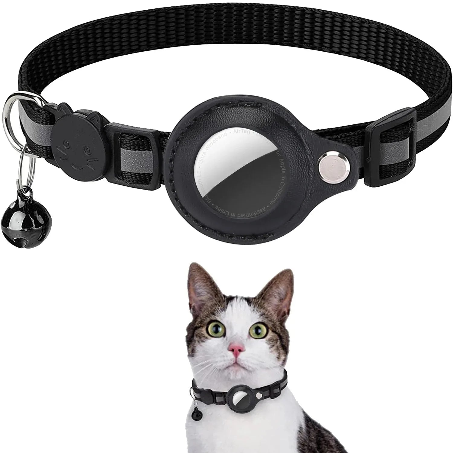 Coleira Refletiva para Gatos AirTag com Sino Fivela de Segurança Destacável Suporte para Rastreador GPS para Gatinhos Gatos Pequenos Animais de Estimação Anti-Perda