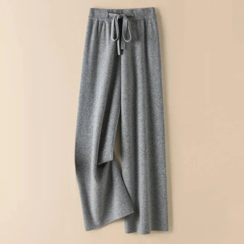 Calça Feminina de Malha Grossa Quente Casual Chique Básica Macia Elástica Cintura Alta Moda Coreana Calça Reta na Altura do Tornozelo Para Mulheres
