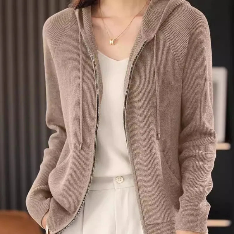 Cardigã Feminino Outono Inverno Gola Dobrável Zíper Frontal Cardigã Grosso Solto Suéter Básico Quente Tricô Casual Coreano Casaco - preto XL