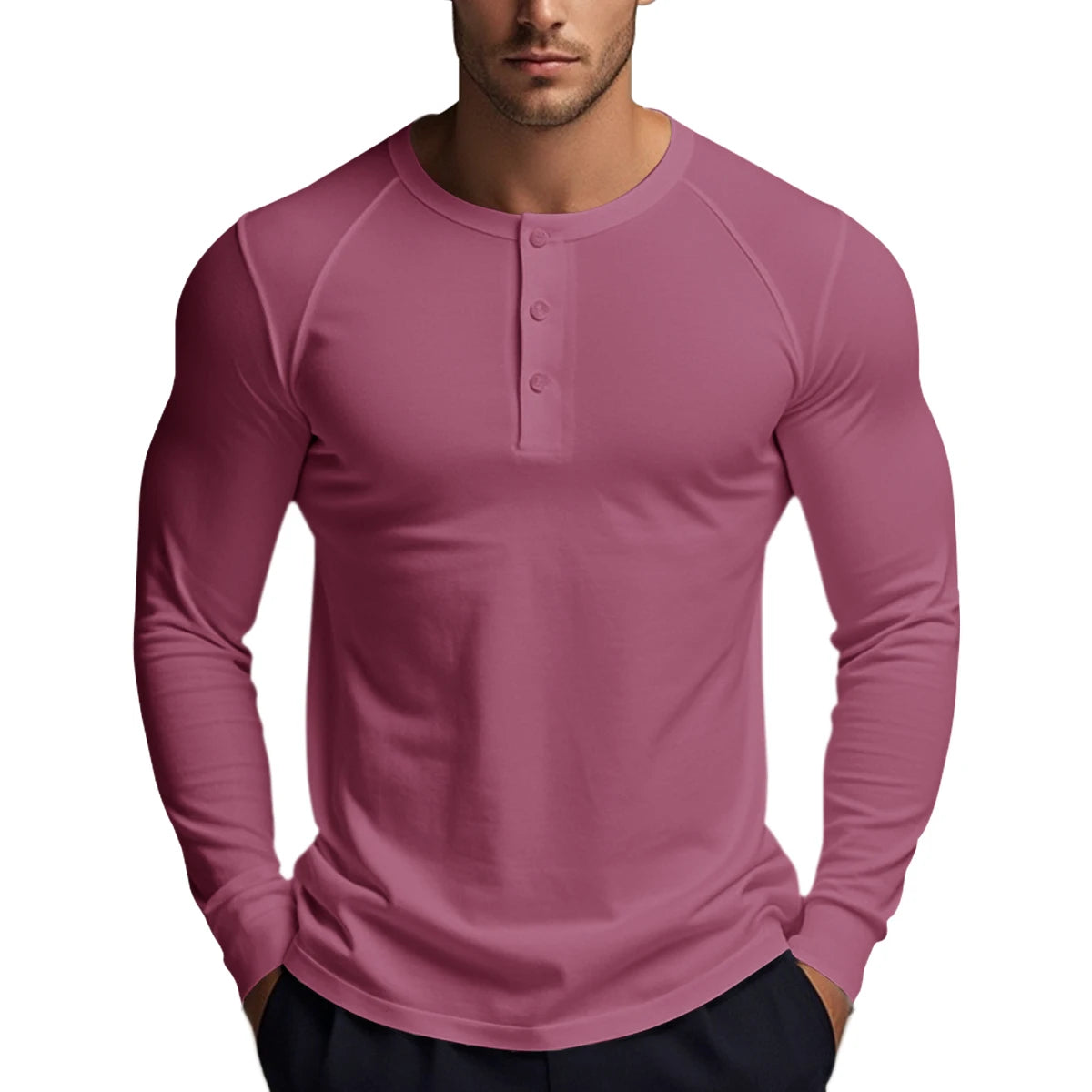 Camisetas Masculinas de Manga Comprida com Botões Camisas Henley de Outono Gola Redonda Casual de Alta Qualidade Camisetas Masculinas