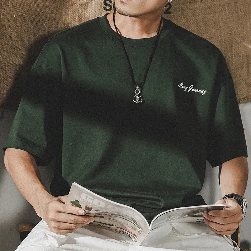 2026 Summer Men's Oversized Letter Print Short Sleeve T-shirt Casual Loose Crew Neck Tee Streetwear Tops for Men