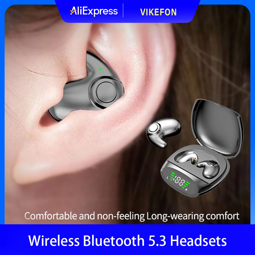 Fones de ouvido Bluetooth 5.3 sem fio à prova d'água Mini fone de ouvido com chamada indolor e cancelamento de ruído Fones de ouvido finos adequados para dormir/praticar esportes