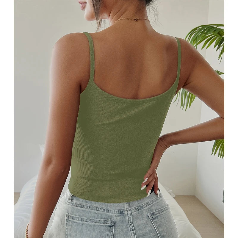 One Piece Summer Tops Womens Vest Cropped Corset Korean Suspenders Vest Sexy Camisole Slim Y2K Corset Tops Casual Basic T Shirt - TM20240223200-black XS