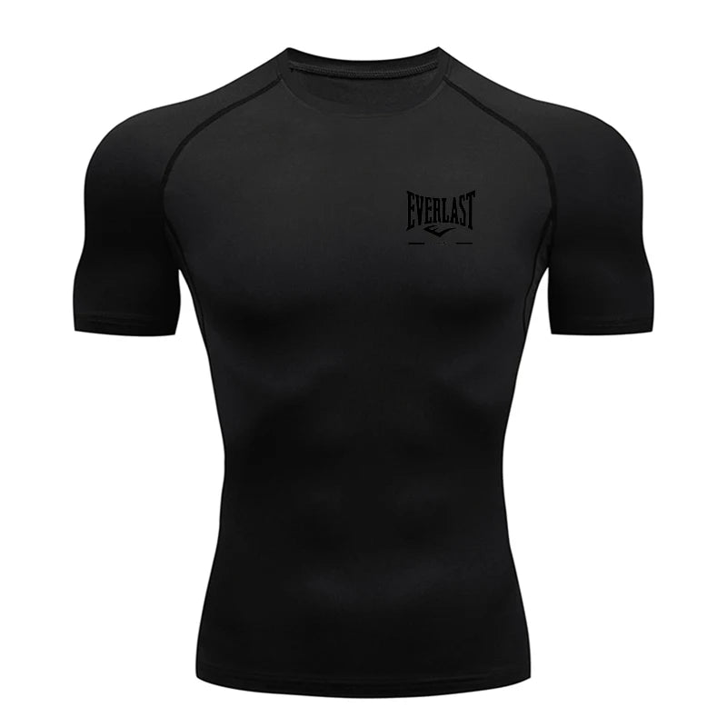 Camiseta de Compressão Masculina para Corrida Manga Curta Treino de Academia Fitness Jogging Esportiva