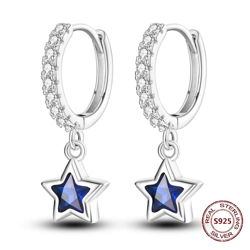 Brincos de Argola Estrela Lua Sol Prata Esterlina 925 Original Estrela Brilhante Zircônia Tassel Brincos Longos para Mulheres Presente de Joia de Luxo
