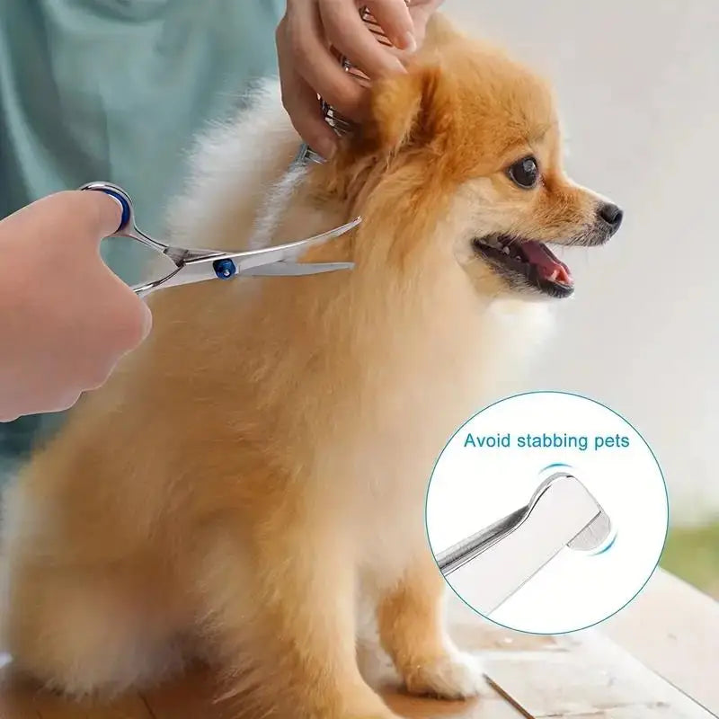 4 unidades Tesouras Seguras para Pets - Tesouras de Tosa para Cães em Aço Inoxidável Ambidestras com Ponta Redonda e Segura para Aparar com Precisão