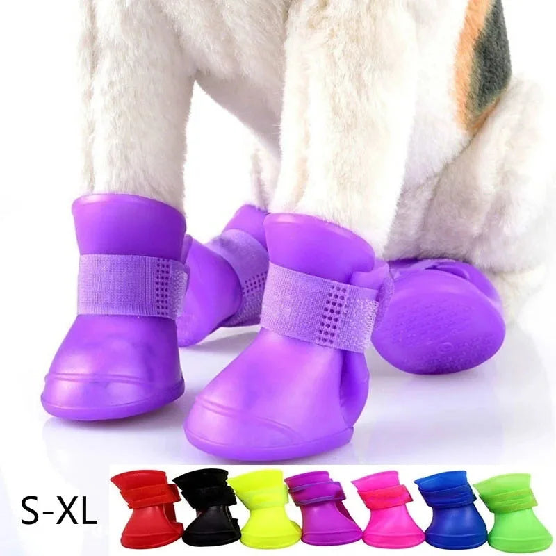 4 peças Pet Impermeável Sapato de Chuva Borracha Antiderrapante Bota para Cães Pequenos Médios Grandes Gatos Sapato Externo Botas para Cães Acessórios para Animais de Estimação