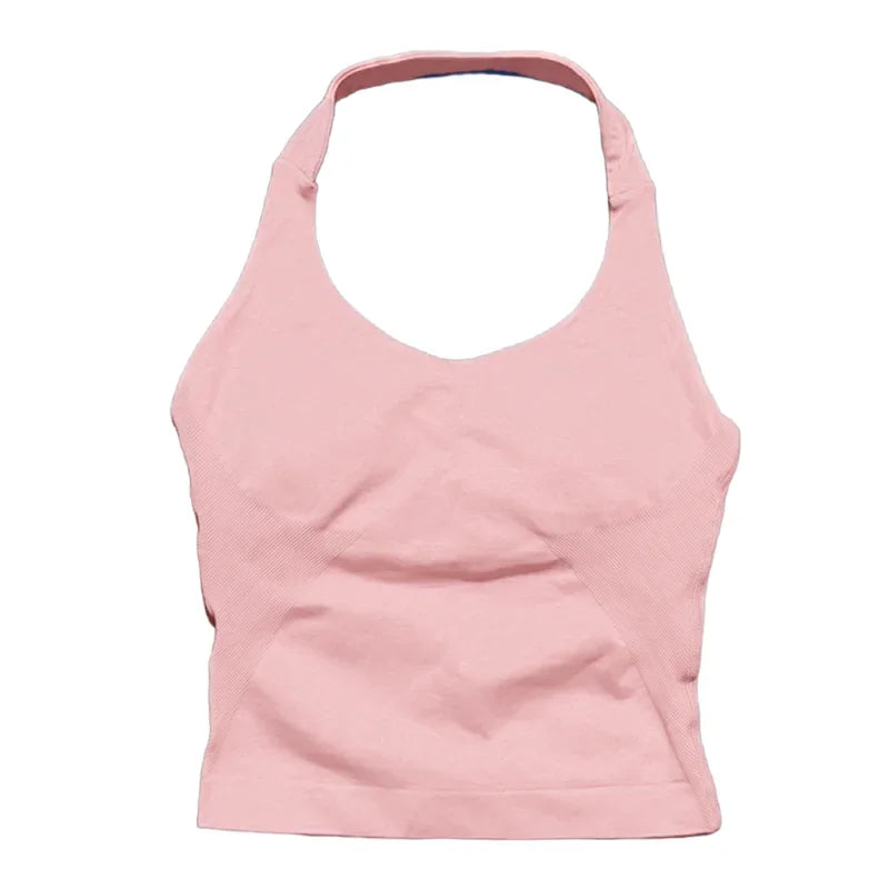 Regata Esportiva Feminina para Academia Sem Costura Yoga com Bojo Removível Top Esportivo Push-up Fitness Treino Corrida