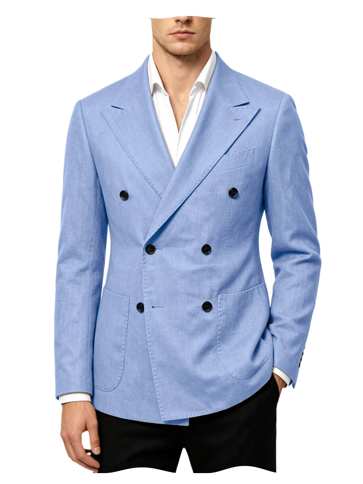 Blazer Masculino de Linho Transpassado Slim Fit Casaco de Terno Casual Negócios Jaqueta Formal para Casamento Noivo Smoking Primavera Verão