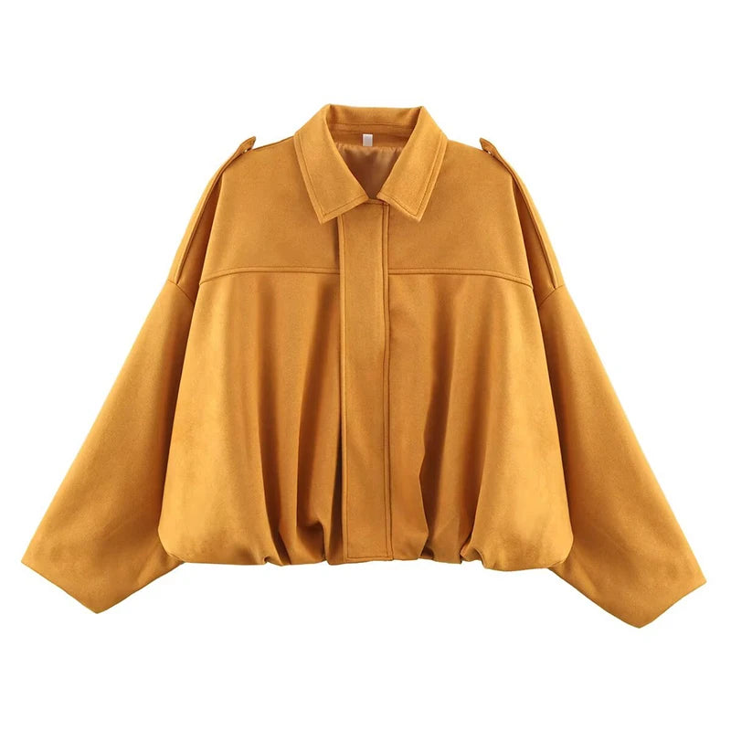 Casacos Bomber Femininos Casacos da Moda Gola Virada Manga Longa Casacos Largos Vintage Feminino Casacos Chiques Tops