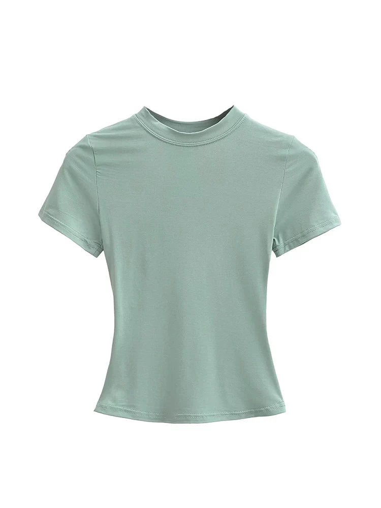 2025 New High Quality Casual T Shirt Sexy Slim Short Sleeves Fashion Trend Solid Women Clothing Y2K Tops 2 - Khaki M