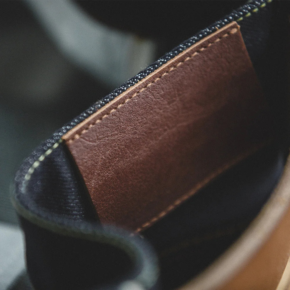 Maden Retro 14.5oz Selvedge Raw Denim Masculino para Calças Jeans com Zíper YKK Bordado Reto Jeans Clássico de Cor Sólida