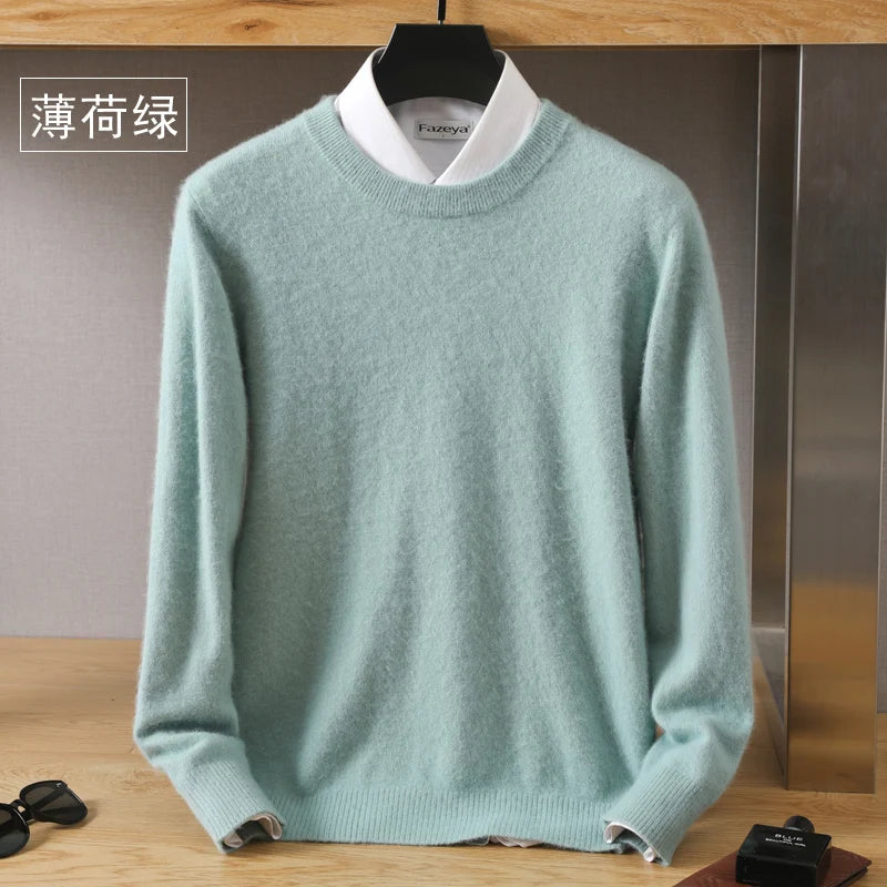 Suéter Masculino 100% Cashmere de Visom Puro, Gola Redonda, Pulôveres de Malha, Suéter Outono e Inverno Novo, Mangas Compridas, Suéteres de Alta Qualidade, Blusas de Visom