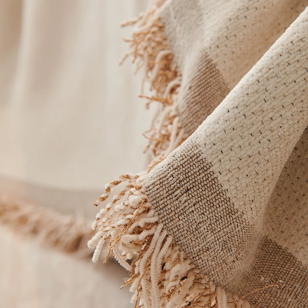 Nordic Tassel Throw Blanket Four Season Sofa Cover Dust Anti-cat Scratch Protection Cover Sofa Blanket Carpet Travel Rug Tassels