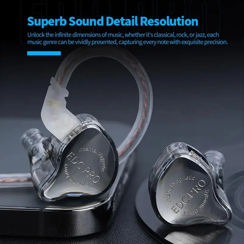 NEW KZ EDC PRO Best In-ear Wired Earphones HIFI Bass Dynamic Monitor 3D Stereo Earbuds Noise Cancel With Detachable Audio Cable