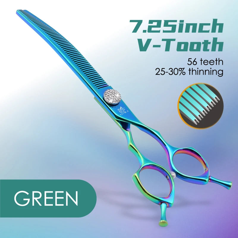 Tesoura de Grooming Fenice com Parafuso de Diamante 7.25 Polegadas Profissional Curva Chunker Tesoura de Desbaste para Pet Beautician