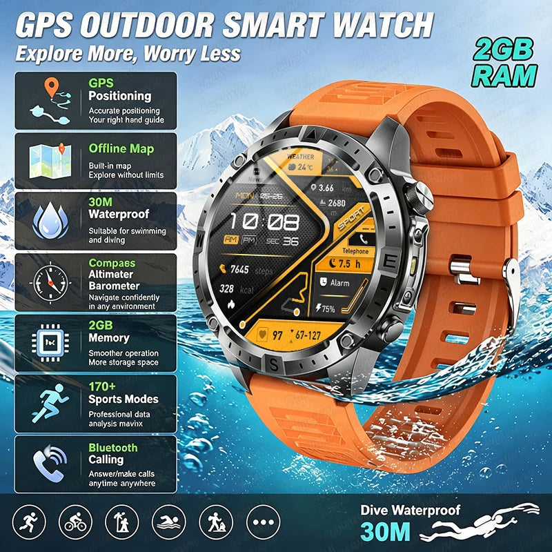Smart Watch GPS Offline Map 3ATM Compass Altimeter 2026