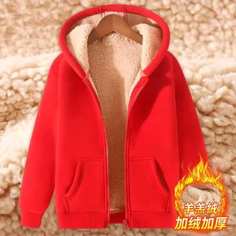 Ladies Thickened Lamb Velvet Open Cardigan Hooded Zipper Loose Outerwear Winter Sweatshirt Trendy Warm Plus Size Coat 1 - 2xl 67.5-77.5kg Warm orange